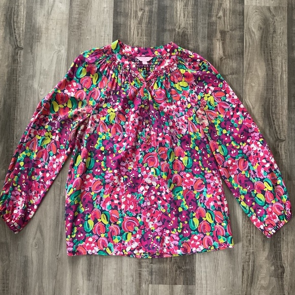 Lilly Pulitzer Elsa Top Blouse Silk Multi Wild Confetti S GRAIL Rare - Picture 1 of 7